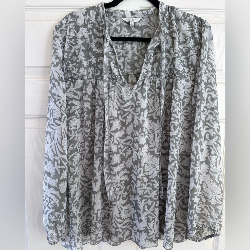 **Lucky Brand Sheer Floral Peasant Top - 1X**